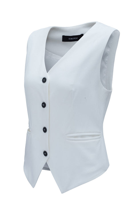 Solid Color Button Up V Neck Suit Vest